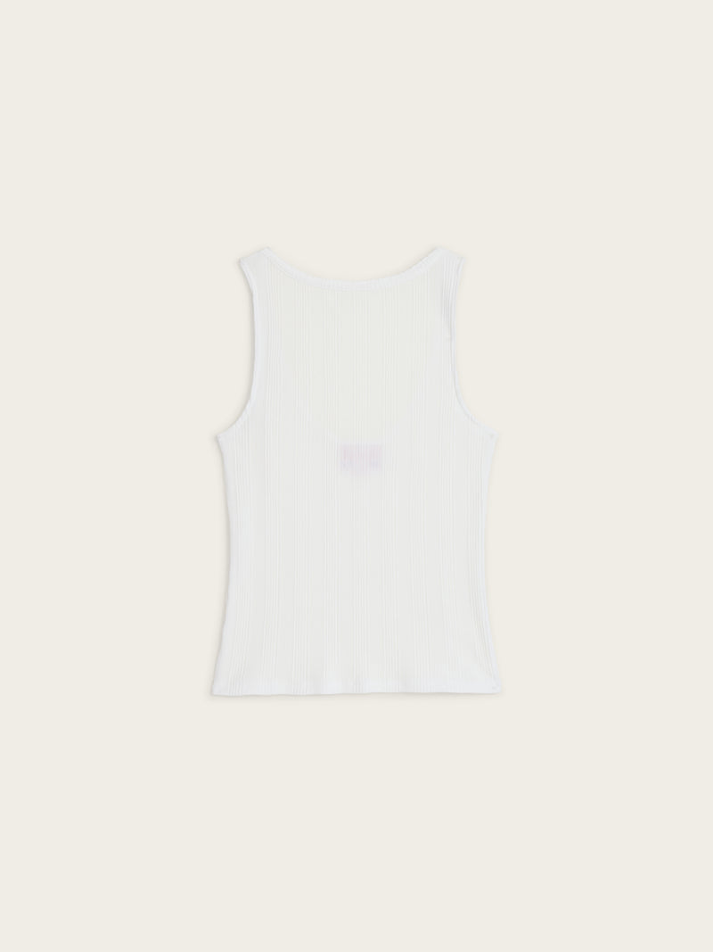 DAMIEN white low-back pointelle tank top, flat packshot by Rouje