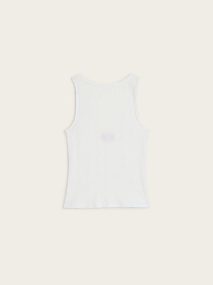 DAMIEN white low-back pointelle tank top, flat packshot by Rouje