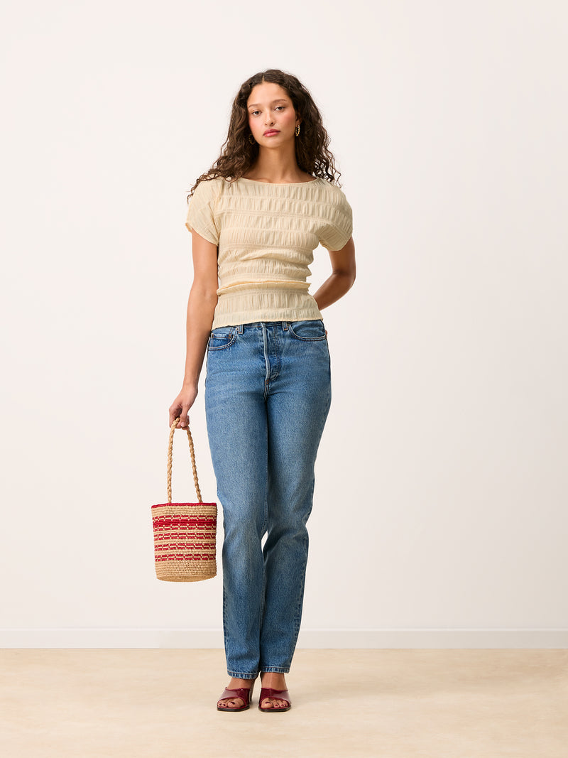 DEAN ecru lace-up top, detail of crossover lacing at back by Rouje