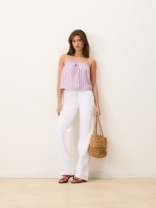 HAILEY pink striped cotton poplin crop top with straps, front view by Rouje