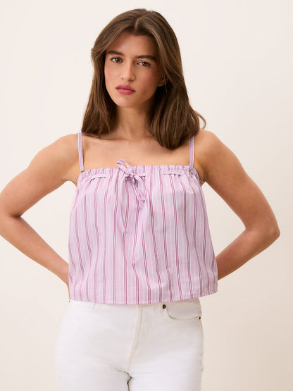 HAILEY pink striped cotton poplin crop top, 3/4 view by Rouje