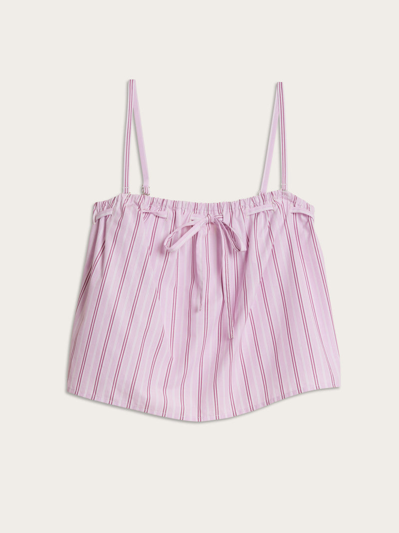 HAILEY pink striped cotton poplin crop top with straps, flat packshot by Rouje