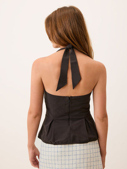 JUDITH brown open-back plunging top, back view by Rouje