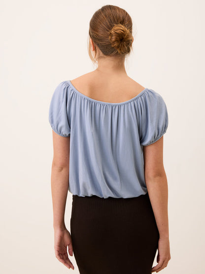 MAEL lilac blue flowy crop top, back view by Rouje