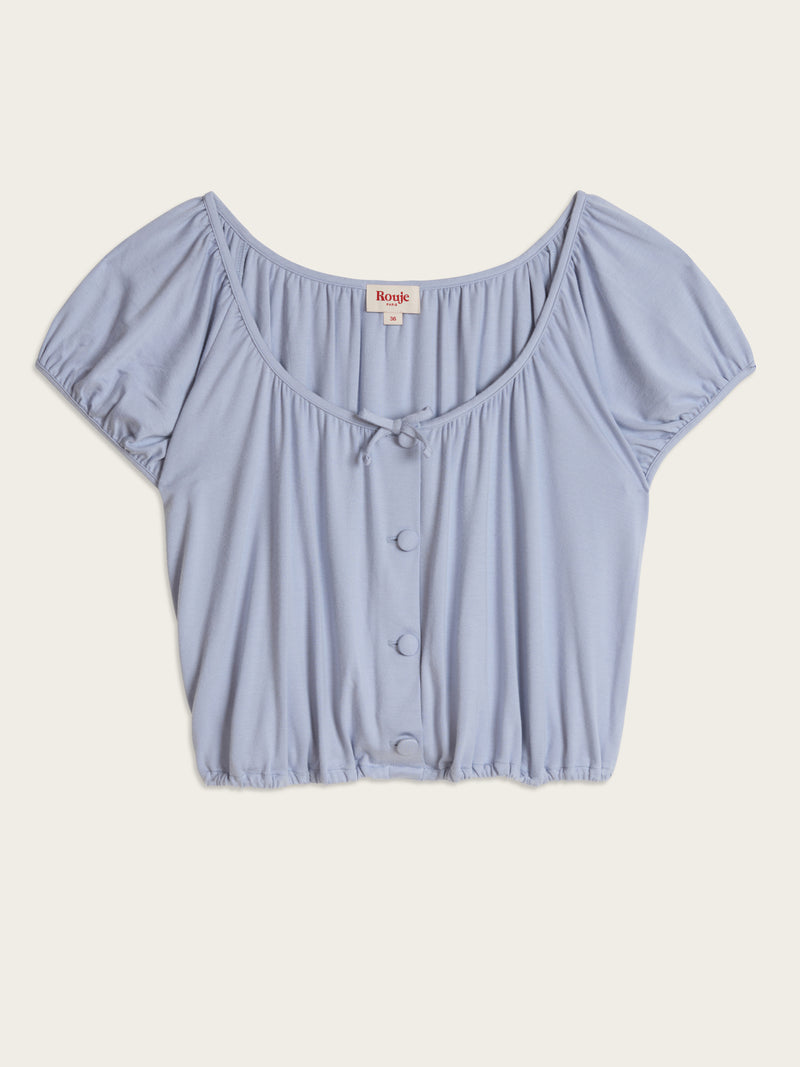MAEL lilac blue flowy crop top, flat packshot by Rouje