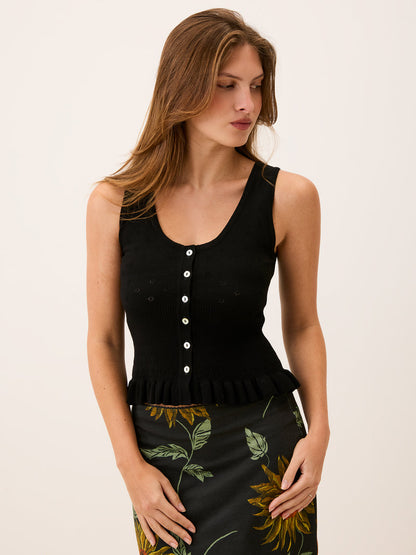 MERITT black pointelle knit tank top, front view by Rouje