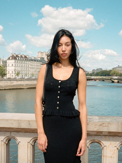 MERITT black pointelle tank top by Rouje, lifestyle setting