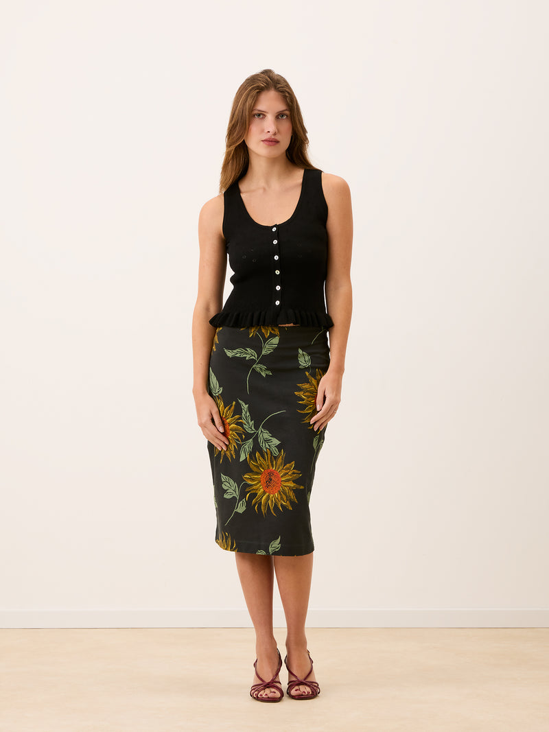 MERITT black pointelle knit tank top, flat packshot by Rouje