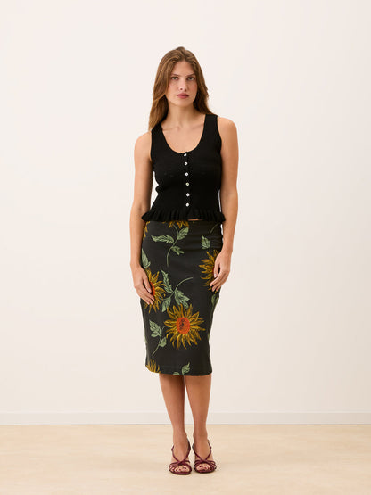 MERITT black pointelle knit tank top, flat packshot by Rouje
