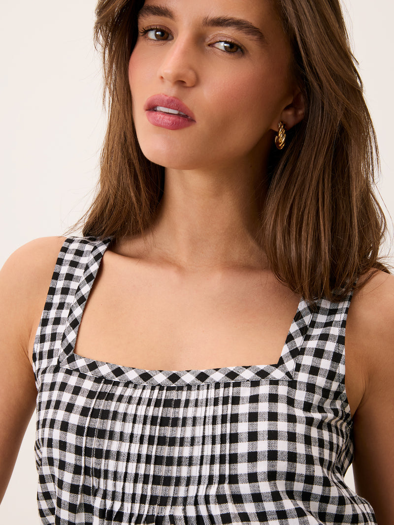 MINA black gingham crop top worn on a model by Rouje