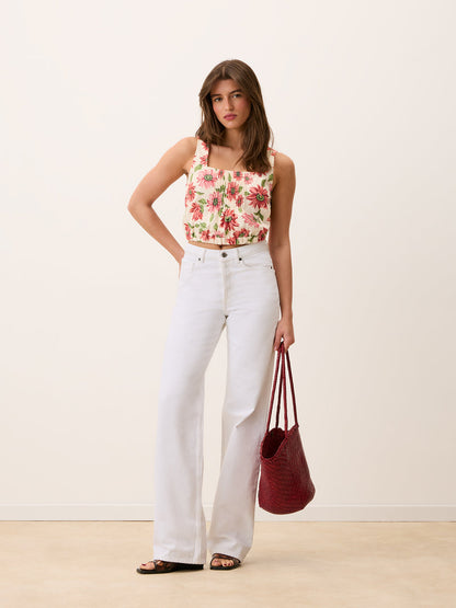 MINA ecru Sunflower floral crop top, back view by Rouje