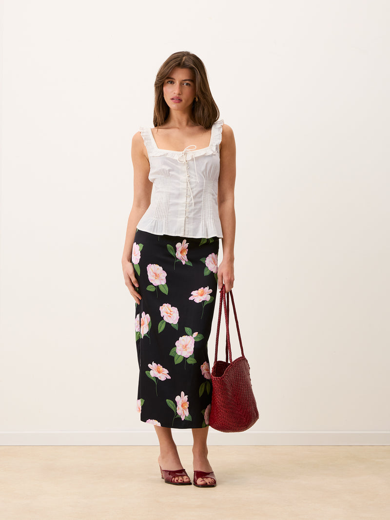 MONIA white cotton poplin corset top, back view by Rouje