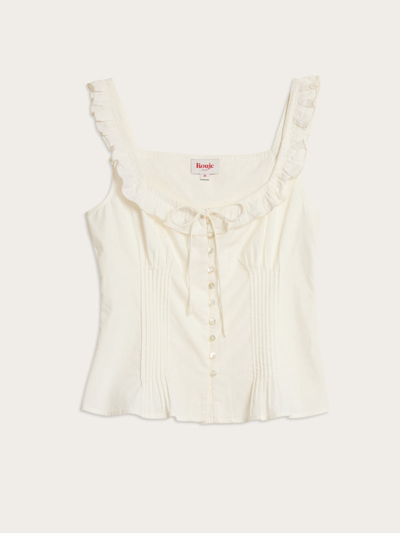 MONIA white cotton poplin corset style top, flat packshot by Rouje