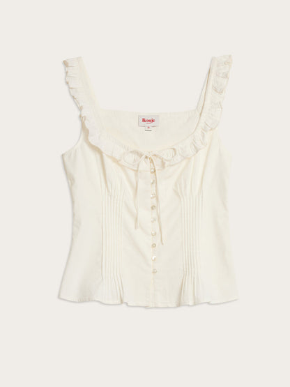 MONIA white cotton poplin corset style top, flat packshot by Rouje