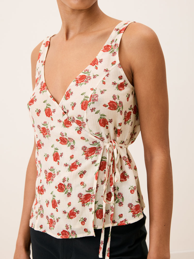 NADIA ecru Balade bucolique floral print crossover top, front view by Rouje