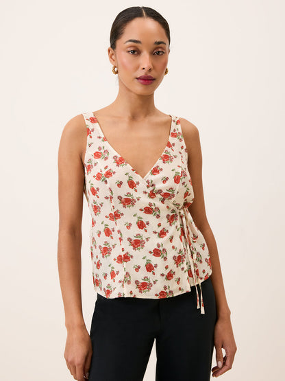NADIA ecru floral crossover top worn on a model by Rouje