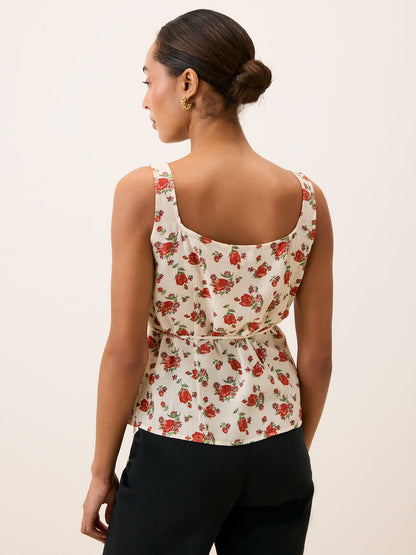 NADIA ecru Balade bucolique floral crossover top, lifestyle setting by Rouje