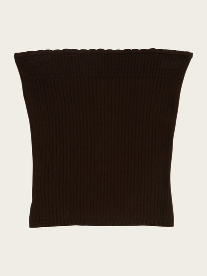 PORTIA brown ribbed knit bandeau bustier top, flat packshot by Rouje