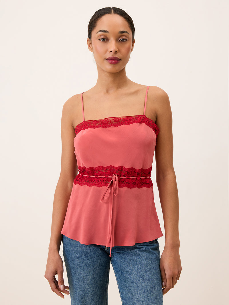 ROMY pink lace top worn on a model by Rouje
