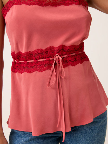 ROMY pink lace top, detail of drawstring waist by Rouje