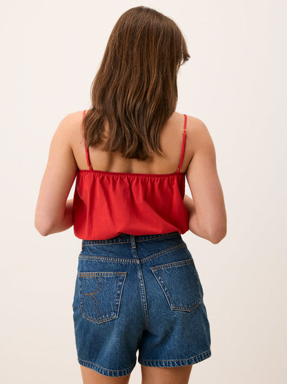 TIAGO red crop top by Rouje, close-up detail of neckline