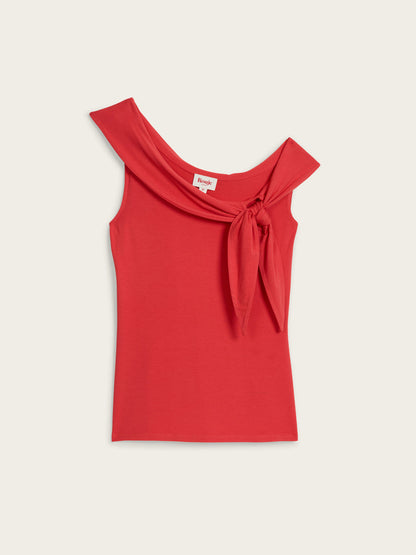 VENUS red off-the-shoulder stretch cotton top, flat packshot by Rouje