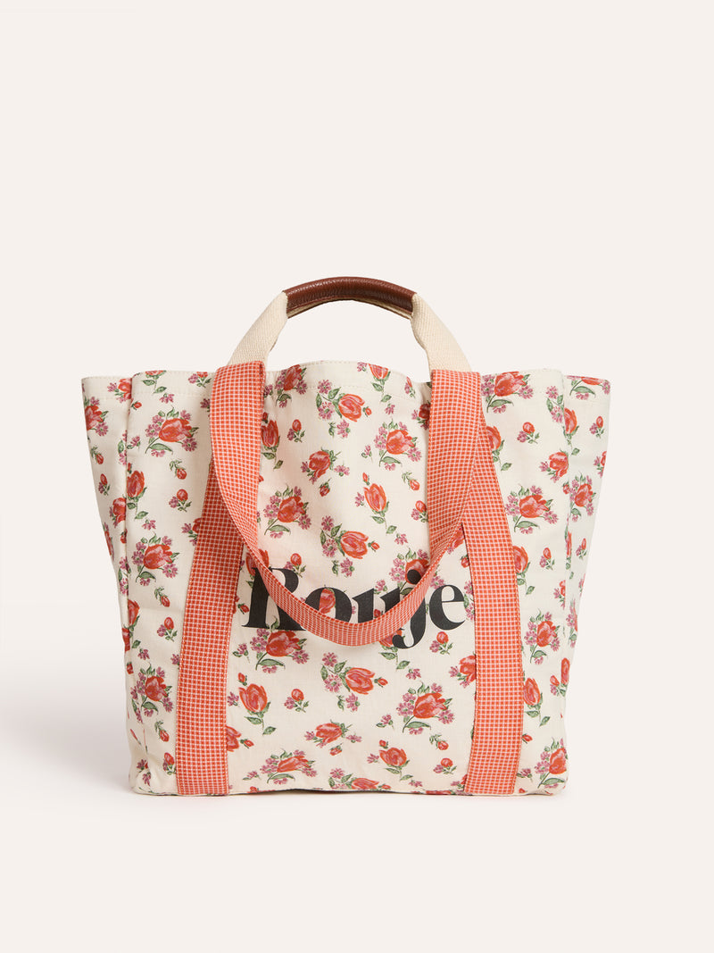 LARRY large pink Balade bucolique floral tote bag, back view by Rouje
