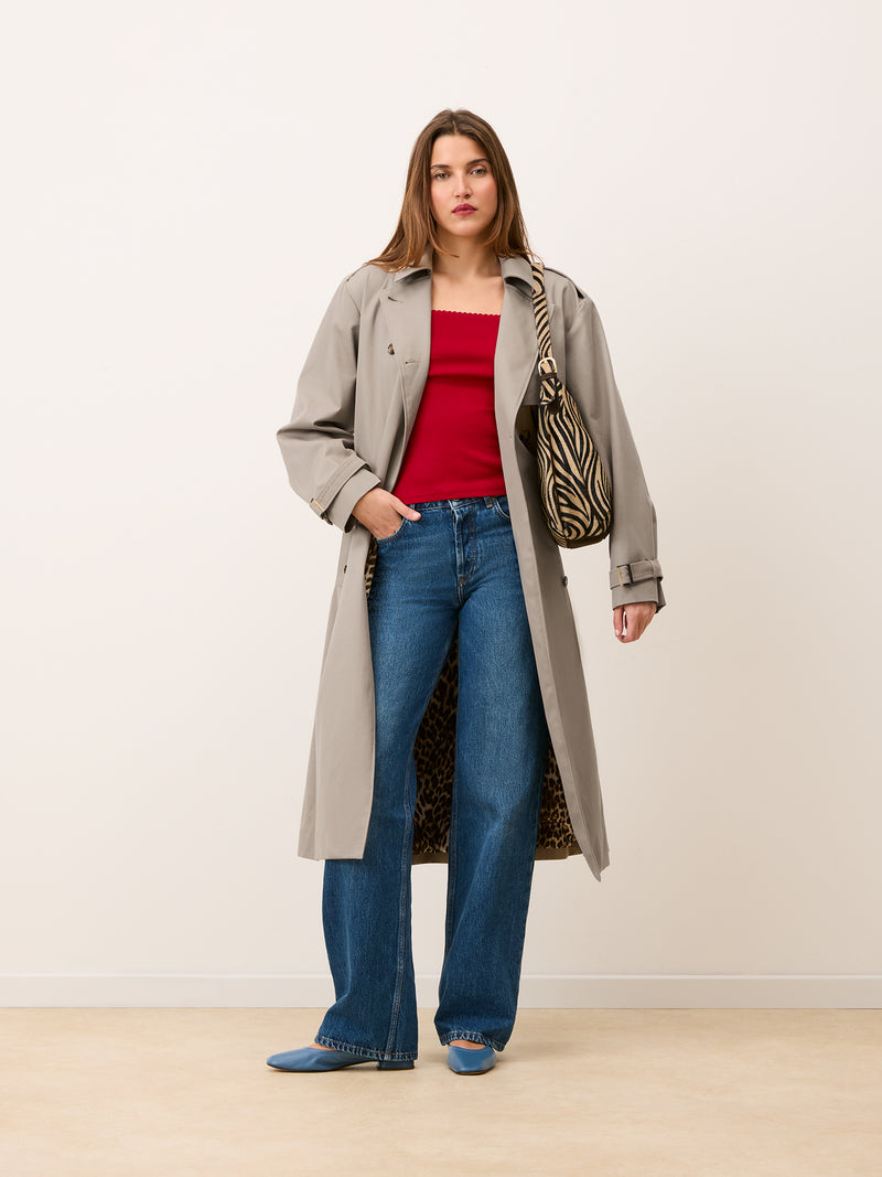 EZRA mastic trench coat worn on a model by Rouje