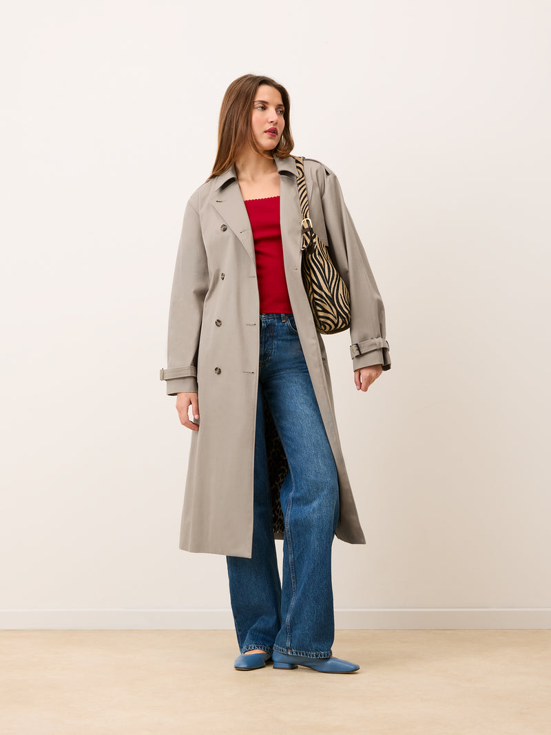EZRA mastic oversized trench coat, back view by Rouje