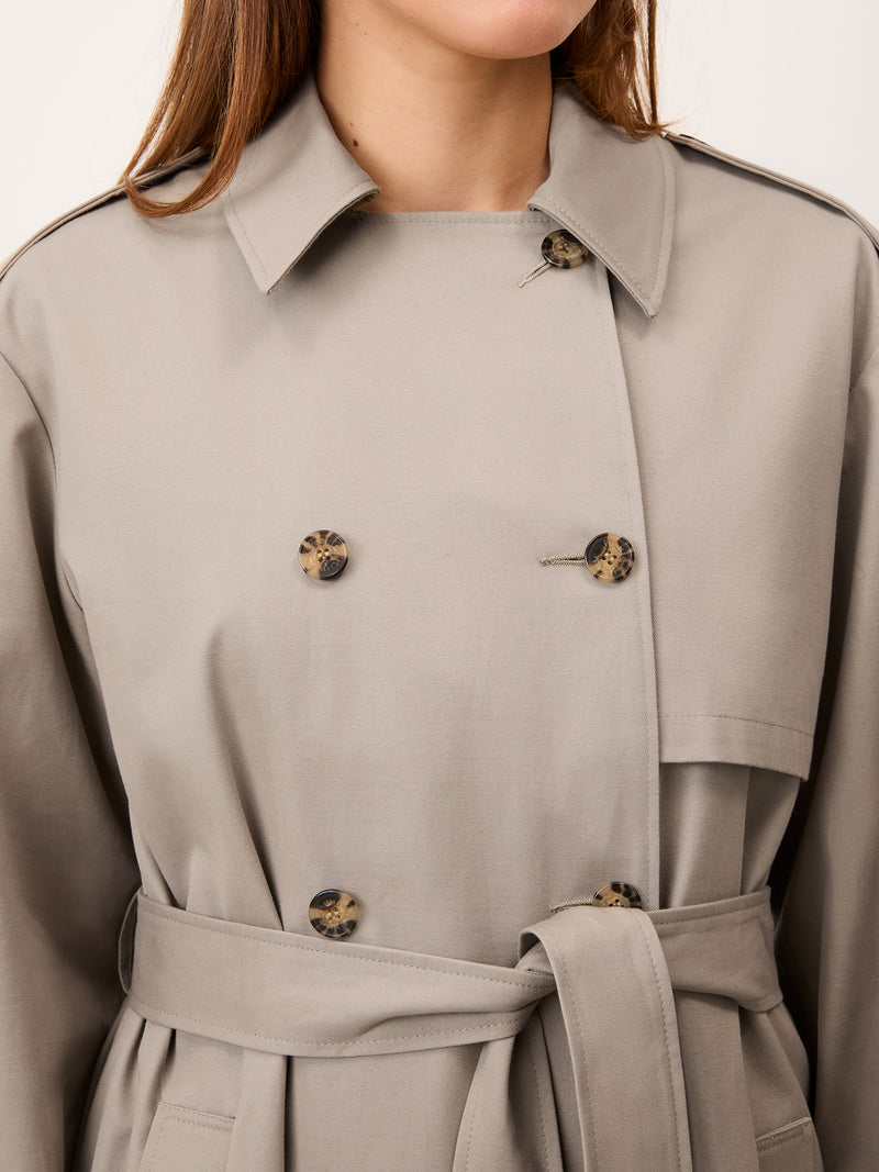 EZRA mastic trench coat, detail of leopard print lining by Rouje