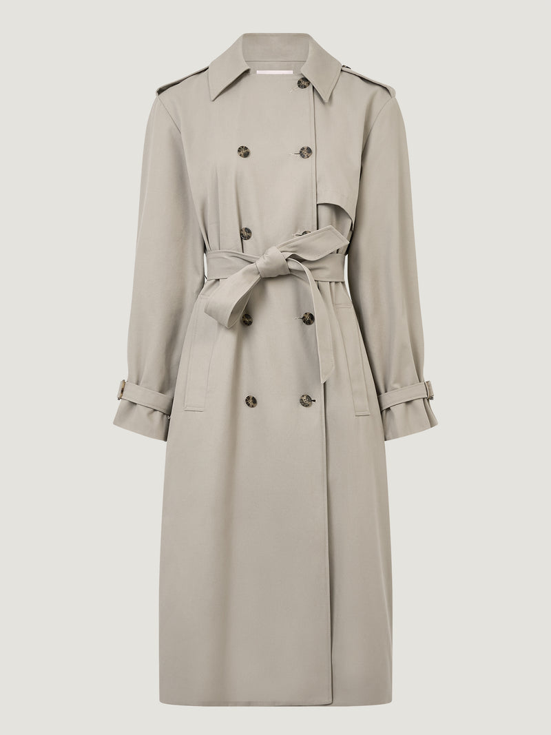 EZRA mastic oversized double-breasted trench coat, 3/4 view by Rouje