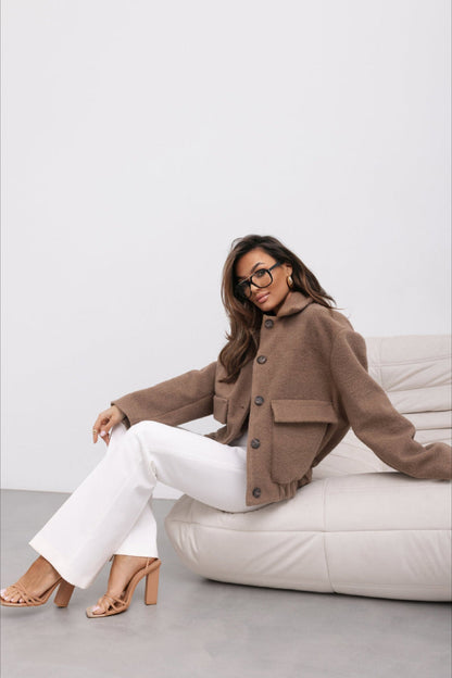 Trendy Solid Wool Pocket Elastic Snap Coat
