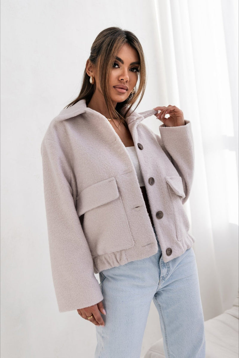 Trendy Solid Wool Pocket Elastic Snap Coat