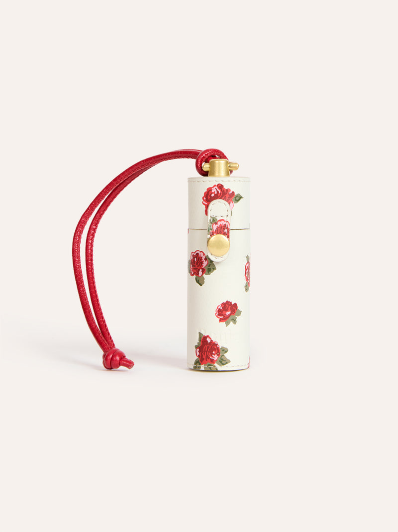 DISCRET ecru floral leather lipstick case, open view by Rouje