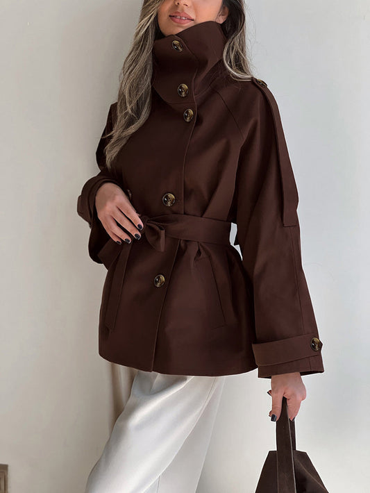 Turtleneck Double Breasted Waist Tie Coat