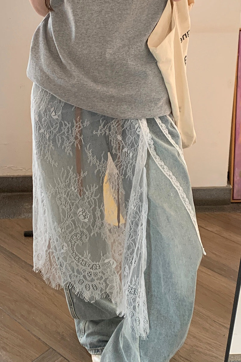 Unique Layered Lace Apron Drawstring Versatile Mini Skirt