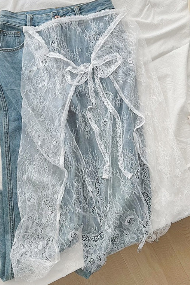 Unique Layered Lace Apron Drawstring Versatile Mini Skirt
