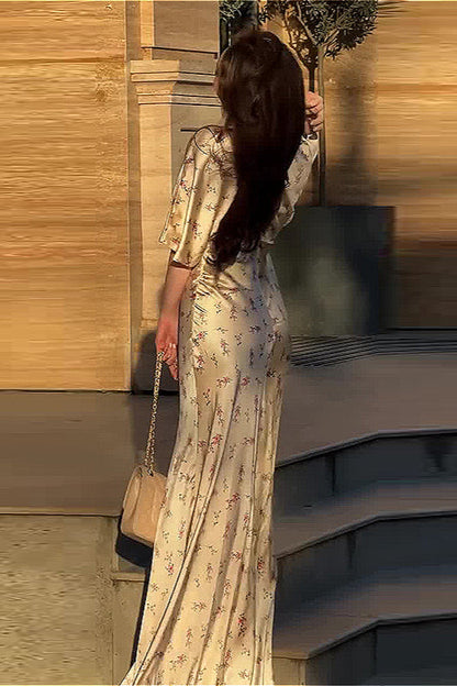 V Neck Cinched Waist Stylish Floral Dress