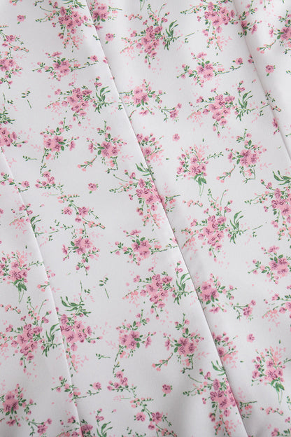 V Neck Fitted Shoulder High Waist Short Sleeve Floral Dress