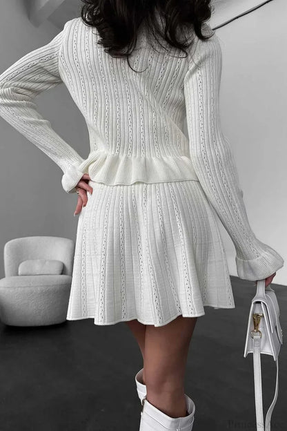 V-Neck Sparkle Ruffled Waist-Cinched Knit Chic Two Piece Set