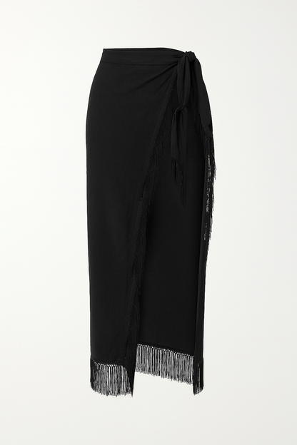 Back view of the black sarong showing the silhouette and fit.