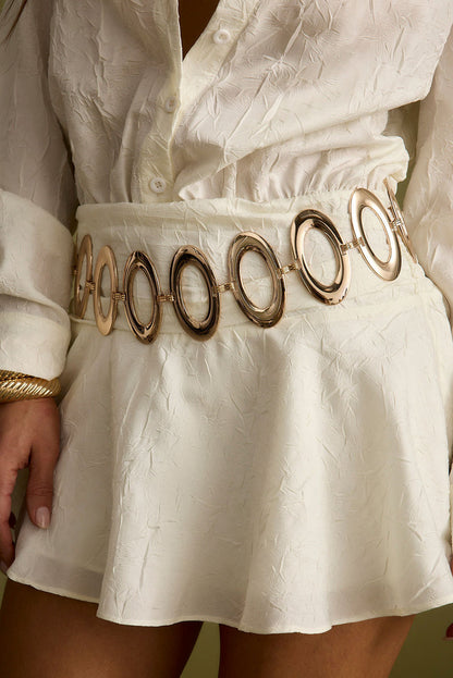 Close-up of the Valentina Gold Chain Belt showcasing the fabric texture and design details.