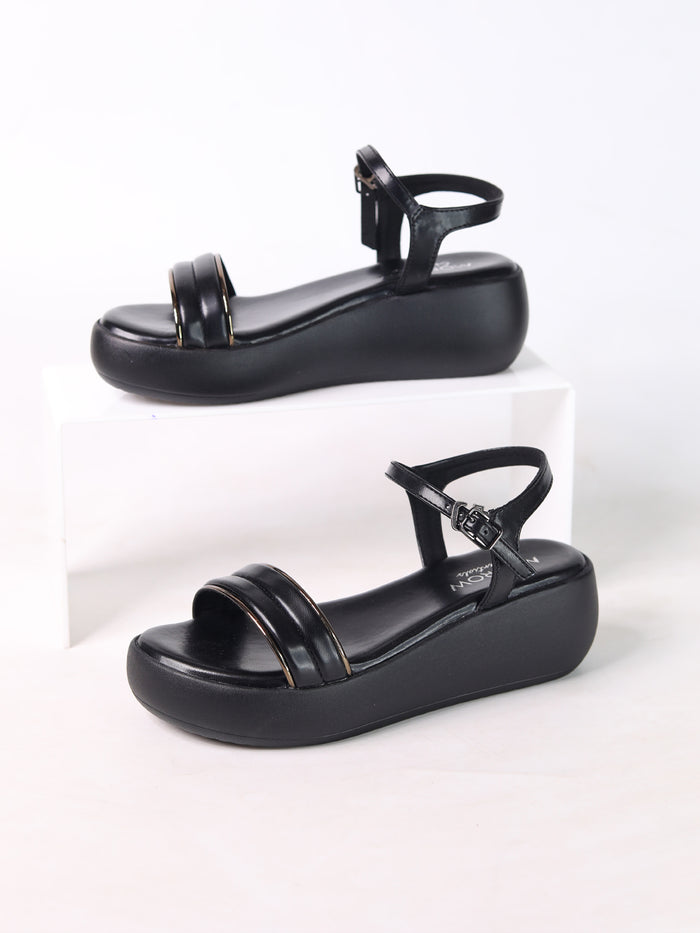 Verina Black Wedge Heels