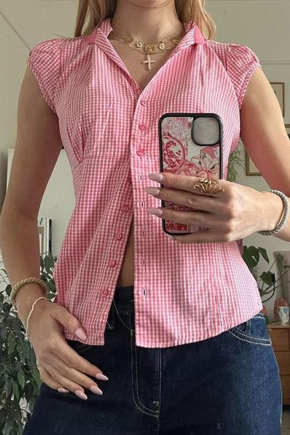 Versatile Red White Plaid Blouse