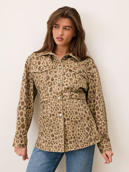 JAMAL leopard print safari jacket worn on a model by Rouje