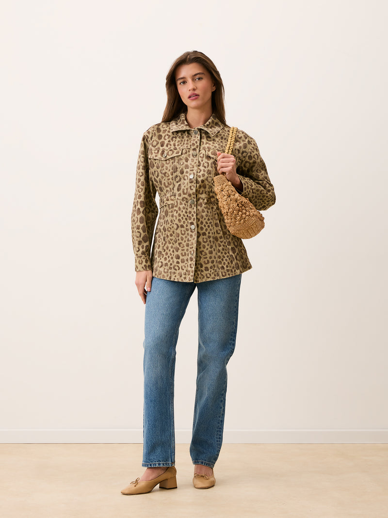 JAMAL Savannah leopard print denim jacket, back view by Rouje