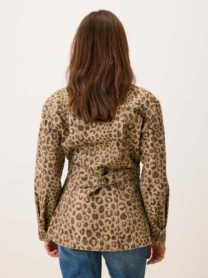 JAMAL Savannah leopard print denim jacket, side view by Rouje