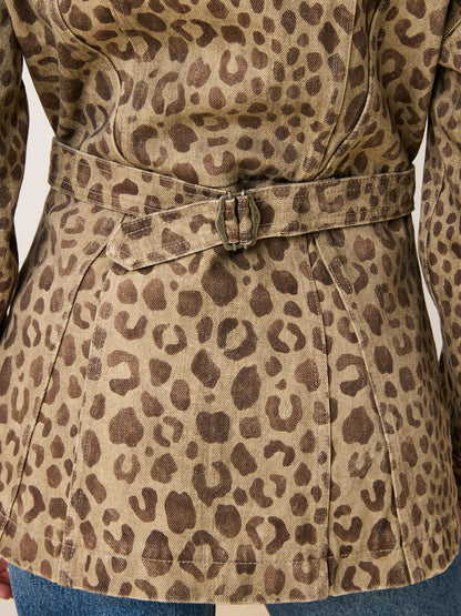JAMAL leopard print safari jacket, detail of engraved R buttons by Rouje