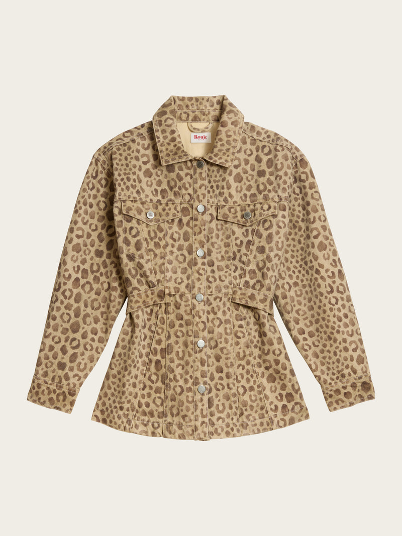 JAMAL Savannah leopard print safari denim jacket, flat packshot by Rouje