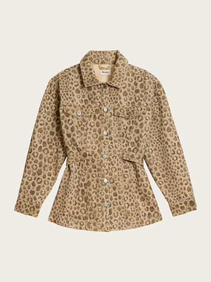 JAMAL Savannah leopard print safari denim jacket, flat packshot by Rouje